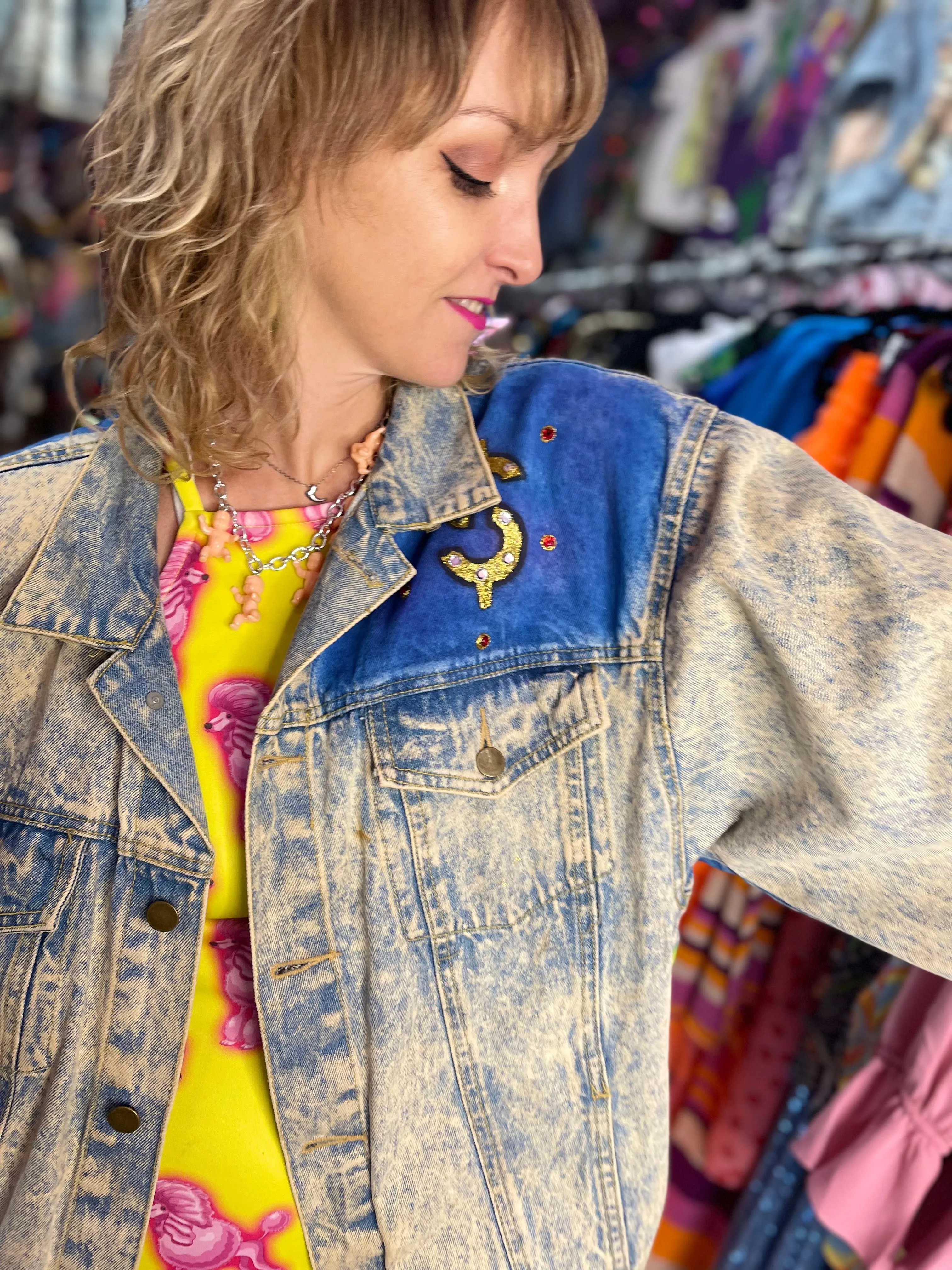 Vintage 80s Beverly Hills Painted Jean Jacket