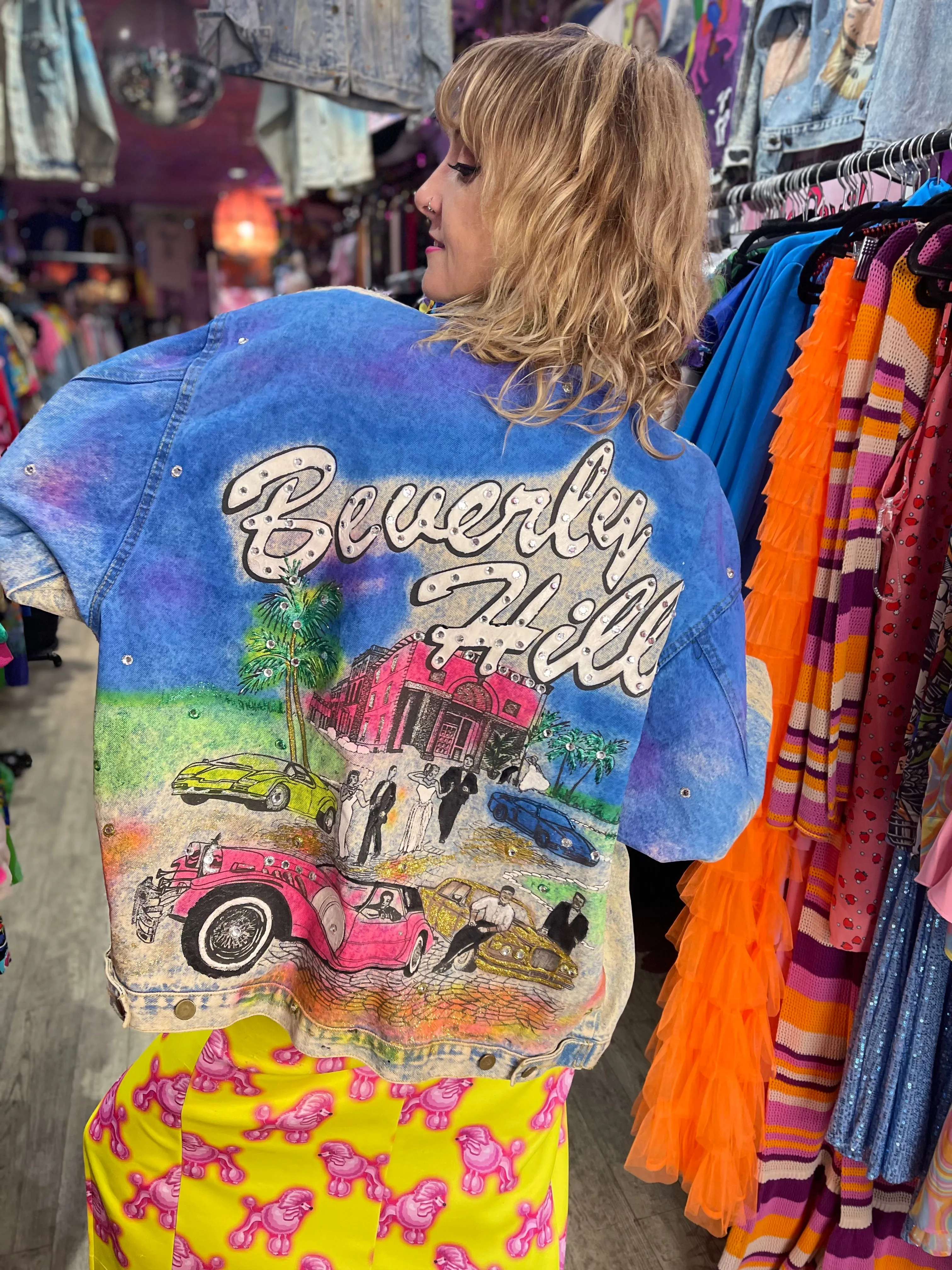 Vintage 80s Beverly Hills Painted Jean Jacket