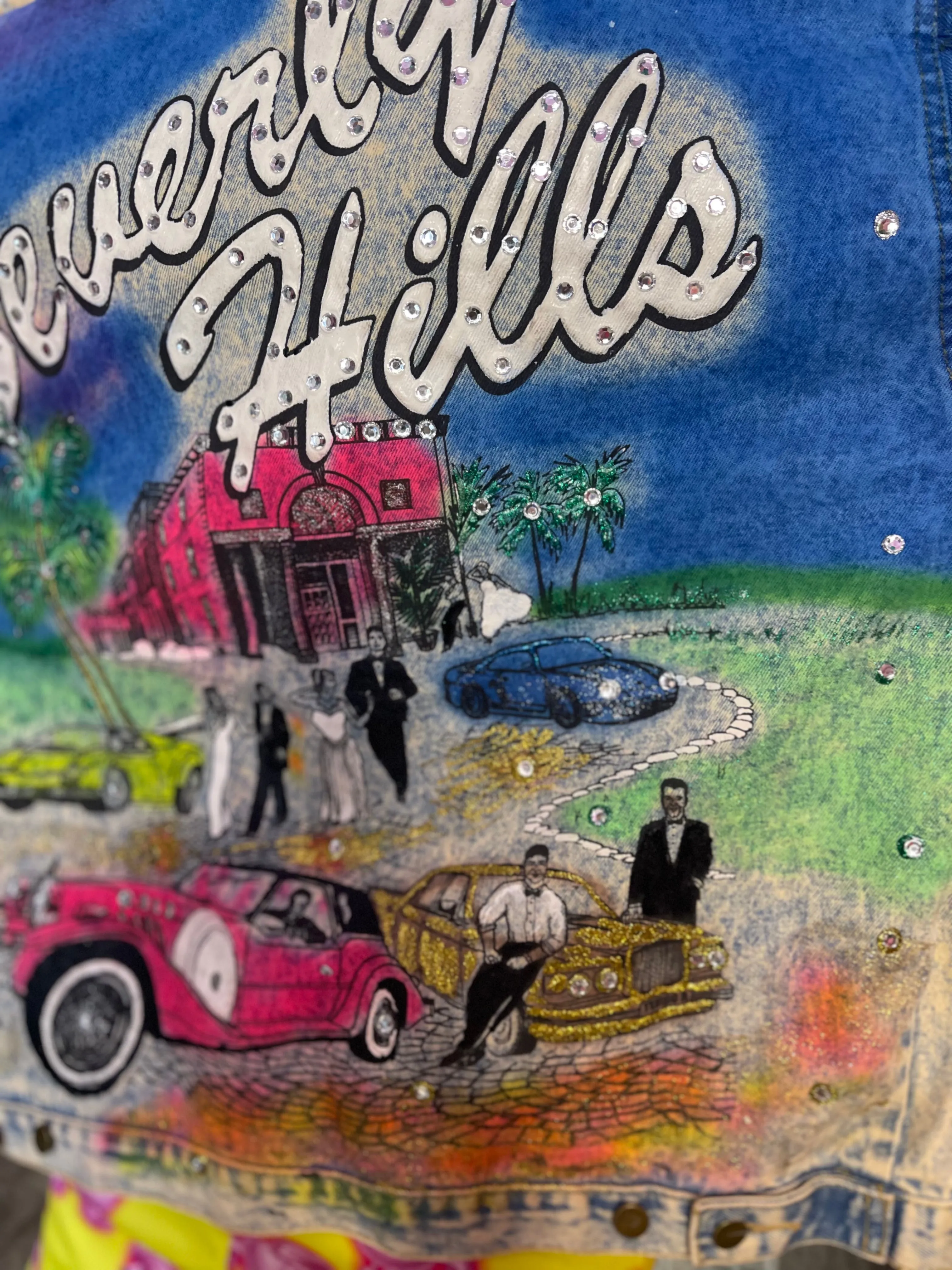 Vintage 80s Beverly Hills Painted Jean Jacket