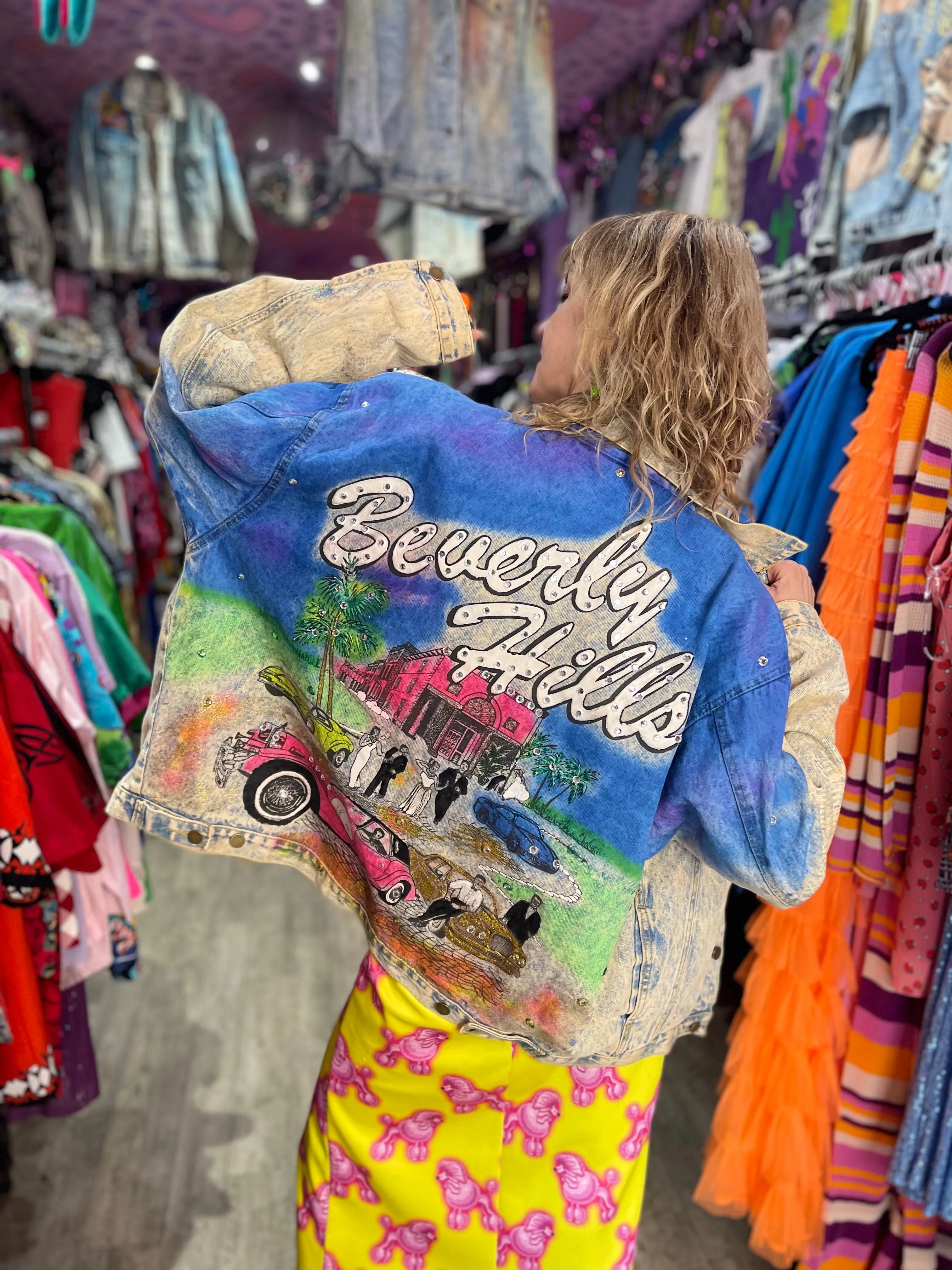 Vintage 80s Beverly Hills Painted Jean Jacket