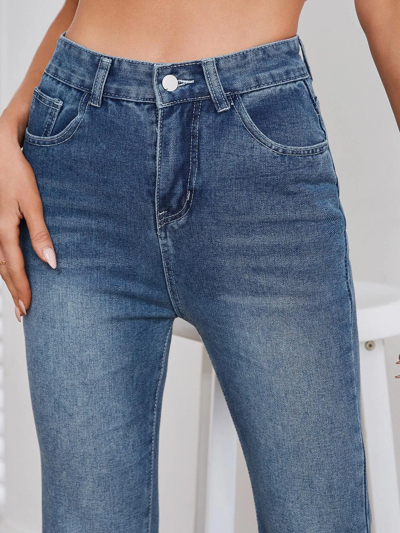 Women's High Waist Raw Hem Flare Leg Jeans